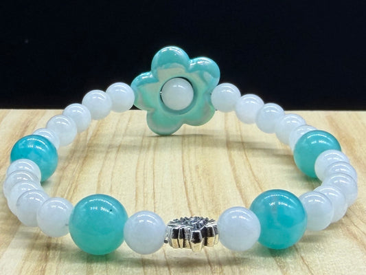 Bracelet Aigue marine et Amazonite Créoles flowers fantaisy