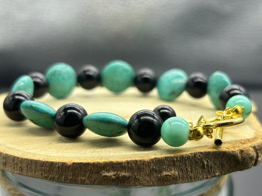 Bracelet Turquoise/Obsidienne fermoir T