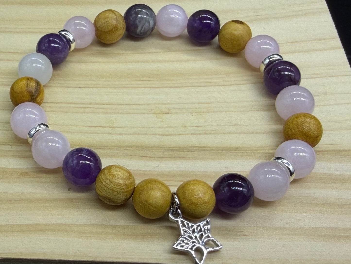 Bracelet bois sacré Palo Santo Quartz rose et Améthyste