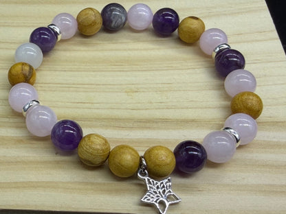 Bracelet bois sacré Palo Santo Quartz rose et Améthyste