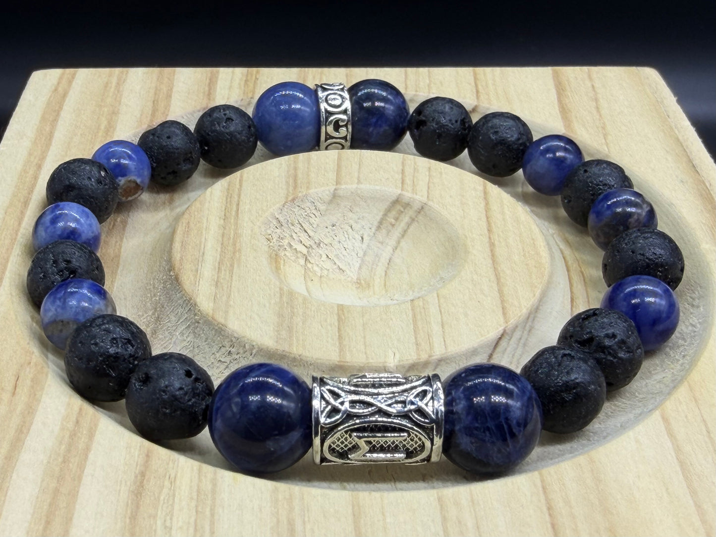 Bracelet Viking Pierre de Lave et Sodalite