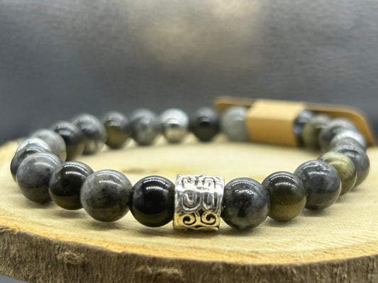Bracelet Larvikite/Hématite/Obsidienne dorée
