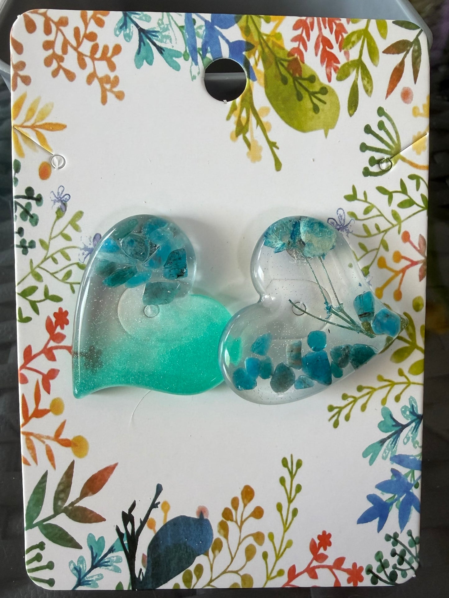Boucles d’oreilles Epoxy cœurs Apatite bleue