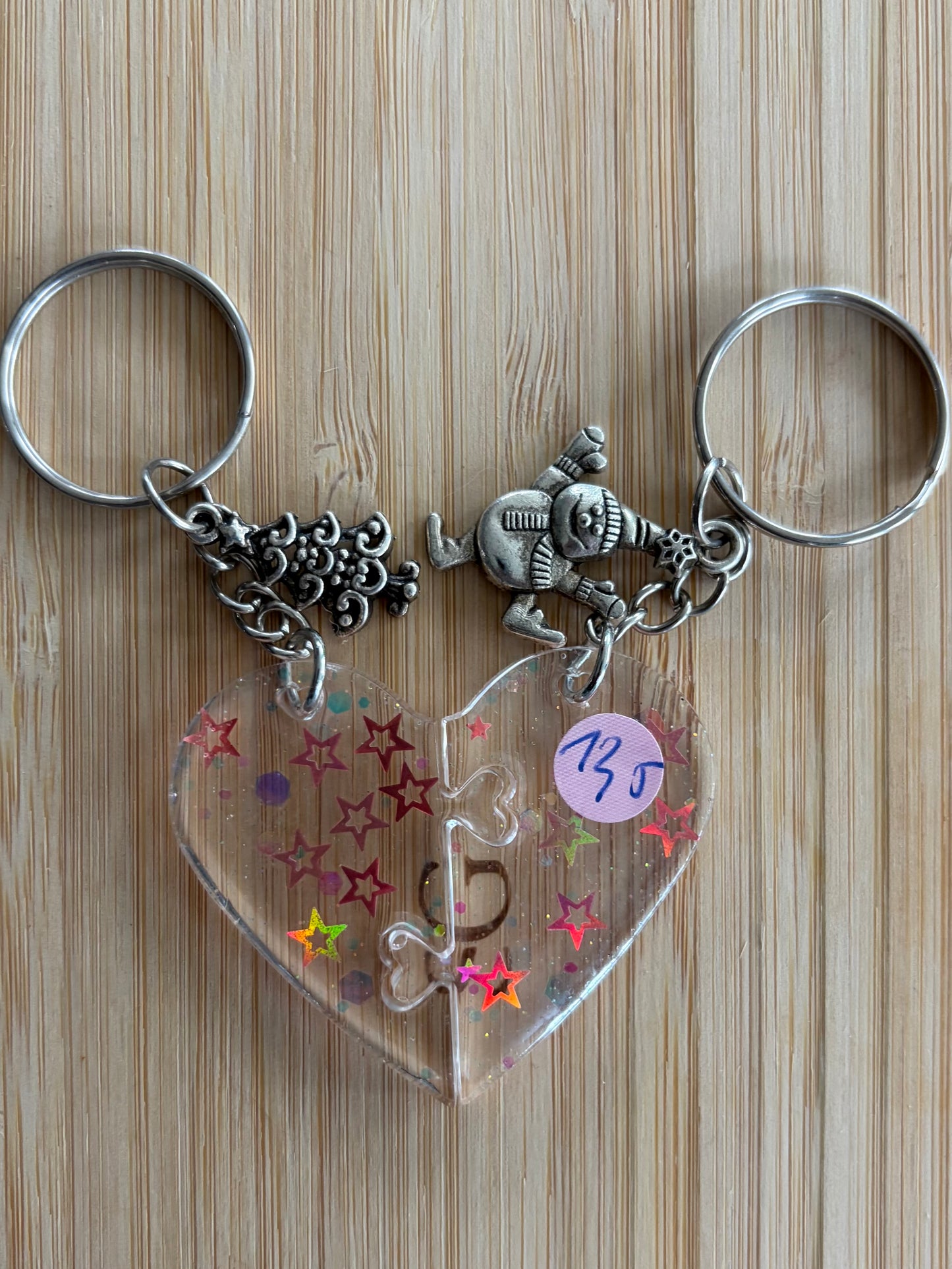 Porte-clés Epoxy double cœur de Noël