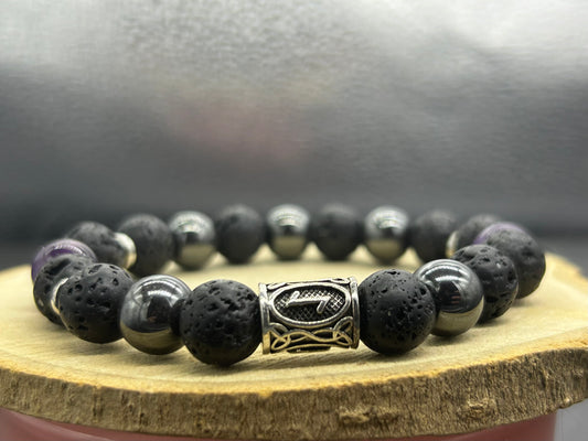 Bracelet Améthyste-Hématite-Pierre de lave