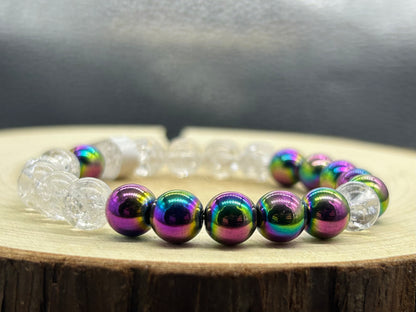 Bracelet Hématite irisée et Quartz de glace