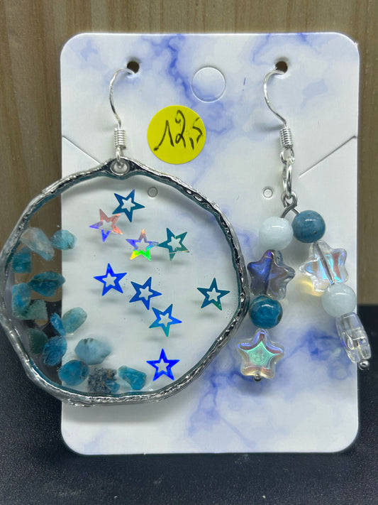 Boucles d'oreilles Epoxy Aigue Marine/ Apatite bleue