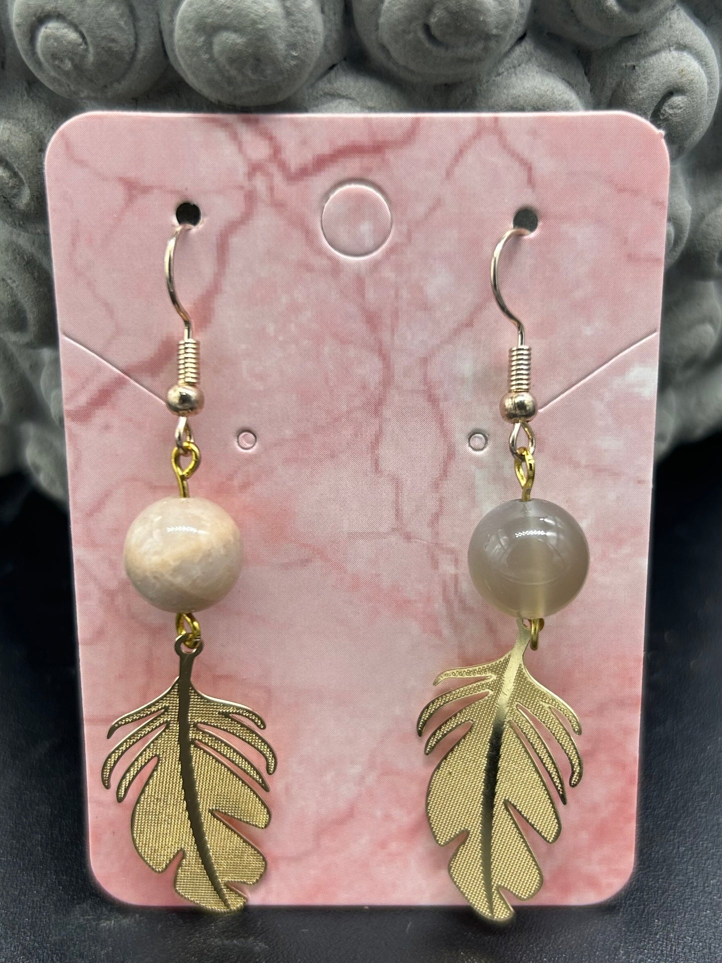 Boucles d'oreilles feuilles Pierre de lune