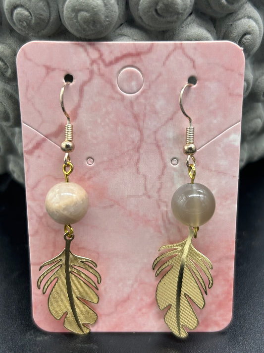 Boucles d'oreilles feuilles Pierre de lune