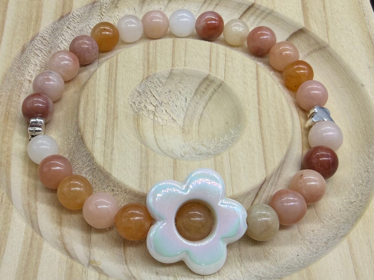 Bracelet fleur Aventurine pêche