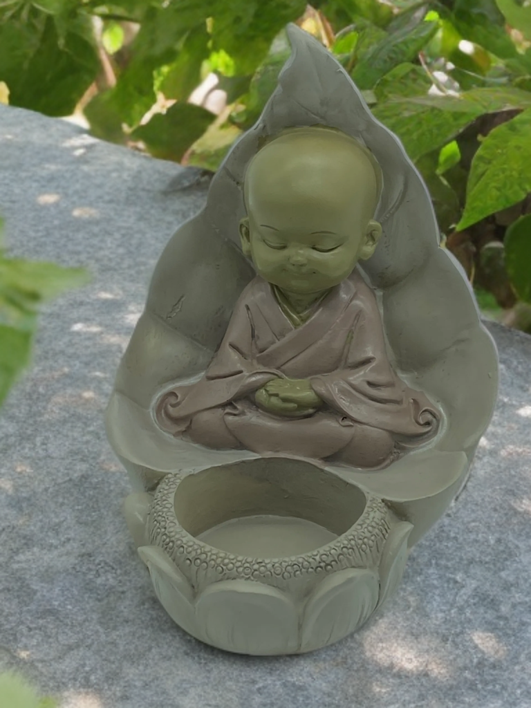 Bonze Zen porte bougies feuille