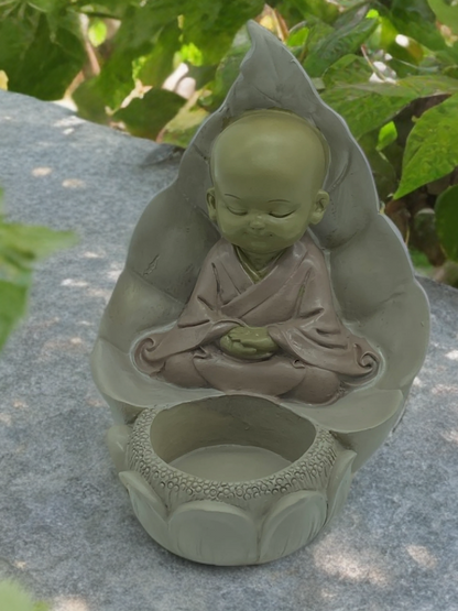 Bonze Zen porte bougies feuille