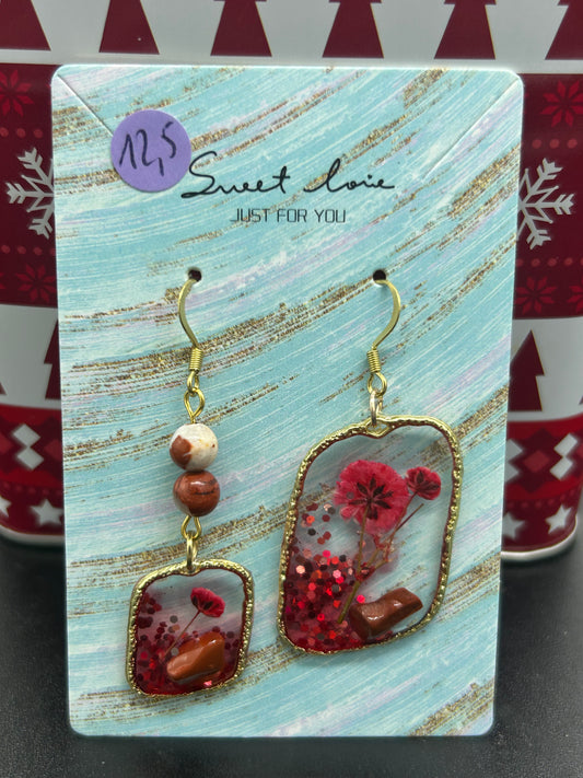 Boucles d’oreilles epoxy jaspe rouge
