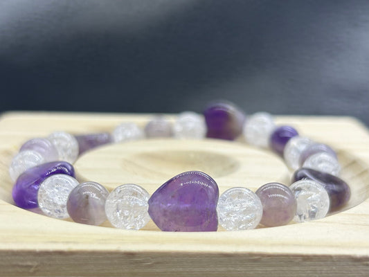 Bracelet Cœur Améthyste/Cristal de roche