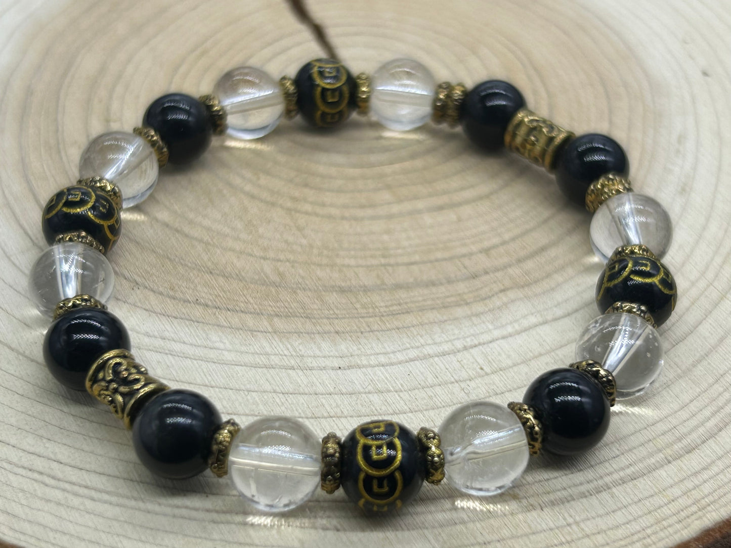 Bracelet Kitsune Obsidienne/Cristal de roche