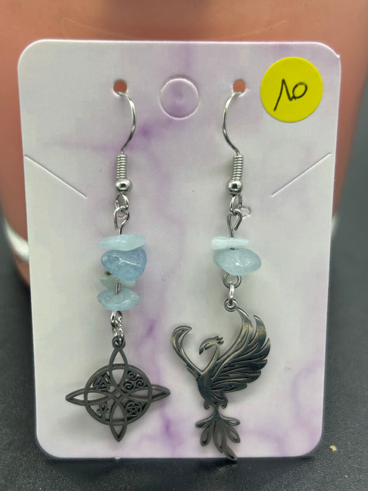 Boucles d’oreilles phénix noeud de sorcière Aigue marine