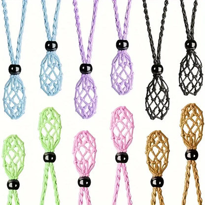 Pendentif cage à cristaux macramé