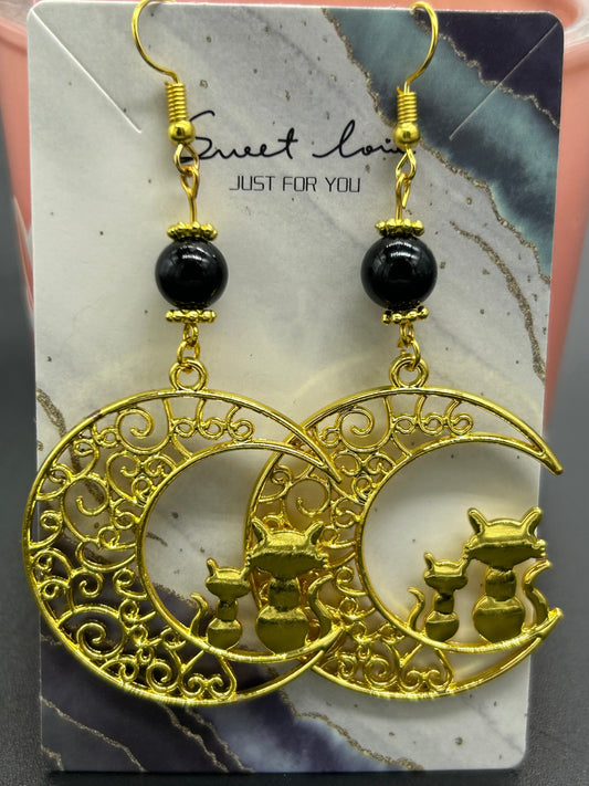 Boucles d’oreilles love cat Obsidienne