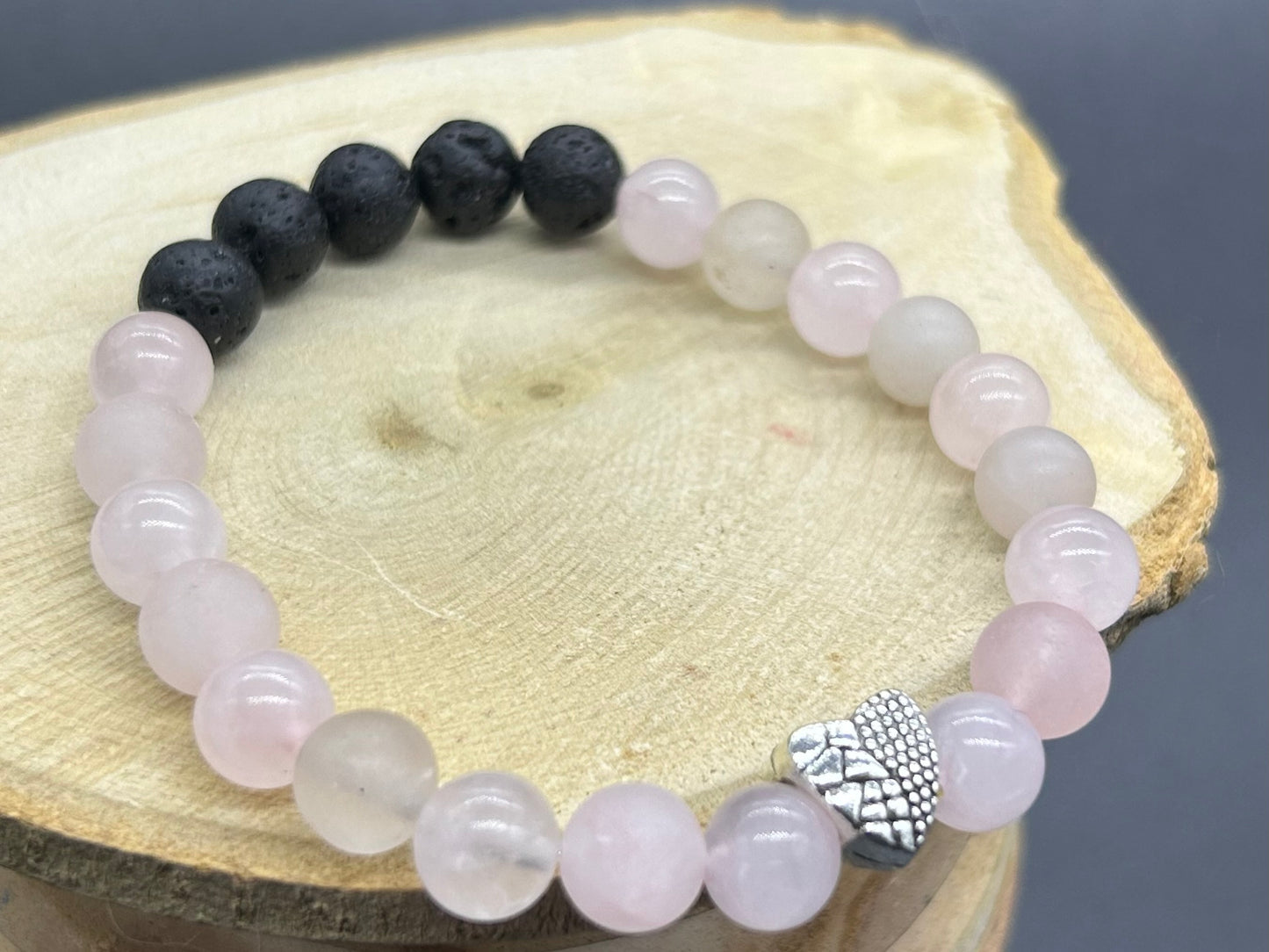 Bracelet diffuseur Quartz rose cœur + HE au choix