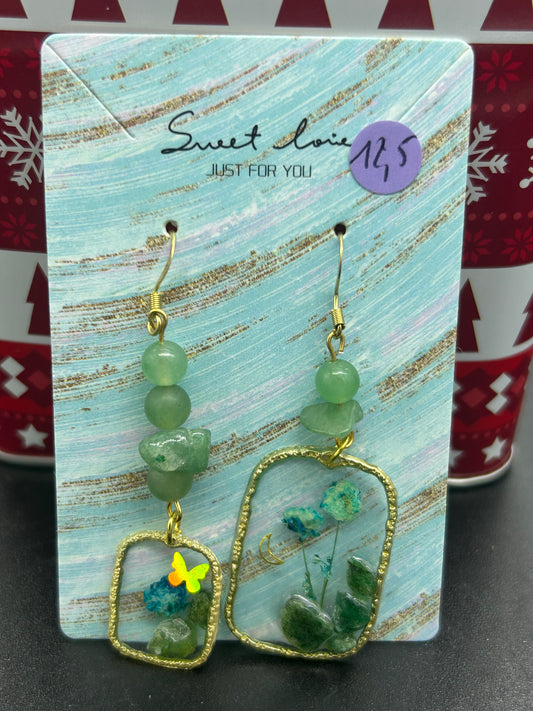 Boucles d’oreilles epoxy Aventurine mixte