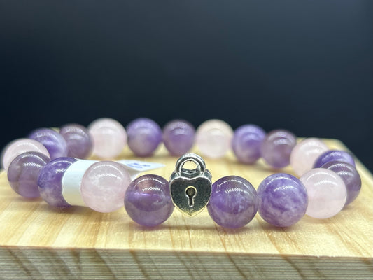 Bracelet cadena Quartz rose/Lépidolite/Améthyste