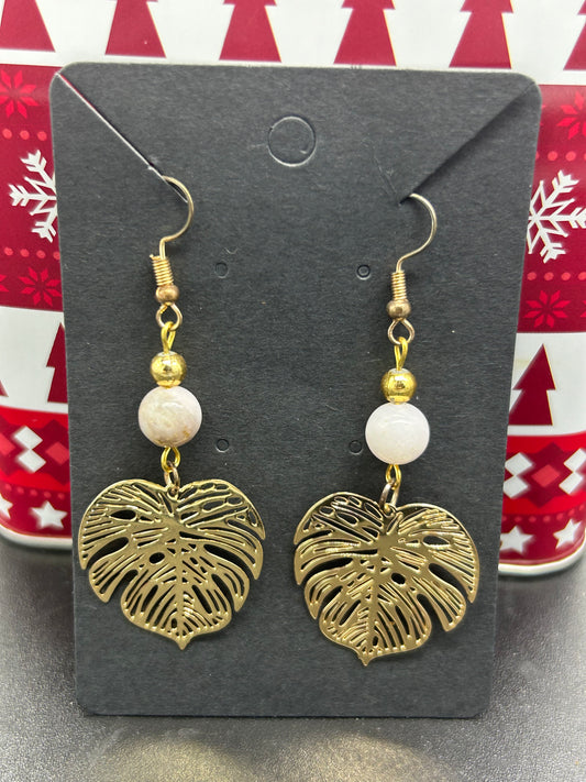 Boucles d’oreilles feuilles Opale rose