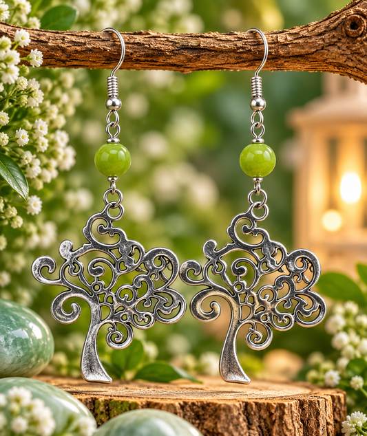Boucles d'oreilles arbre de vie Chrysoprase