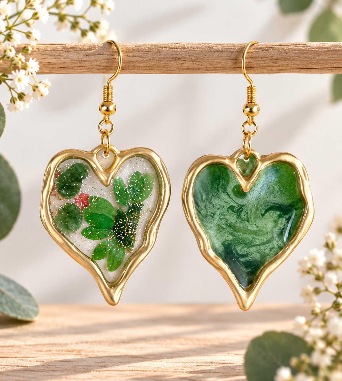Boucles d’oreilles Epoxy cœurs Aventurine