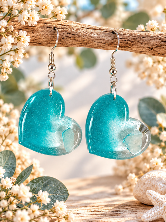 Boucles d’oreilles Epoxy cœurs Amazonite