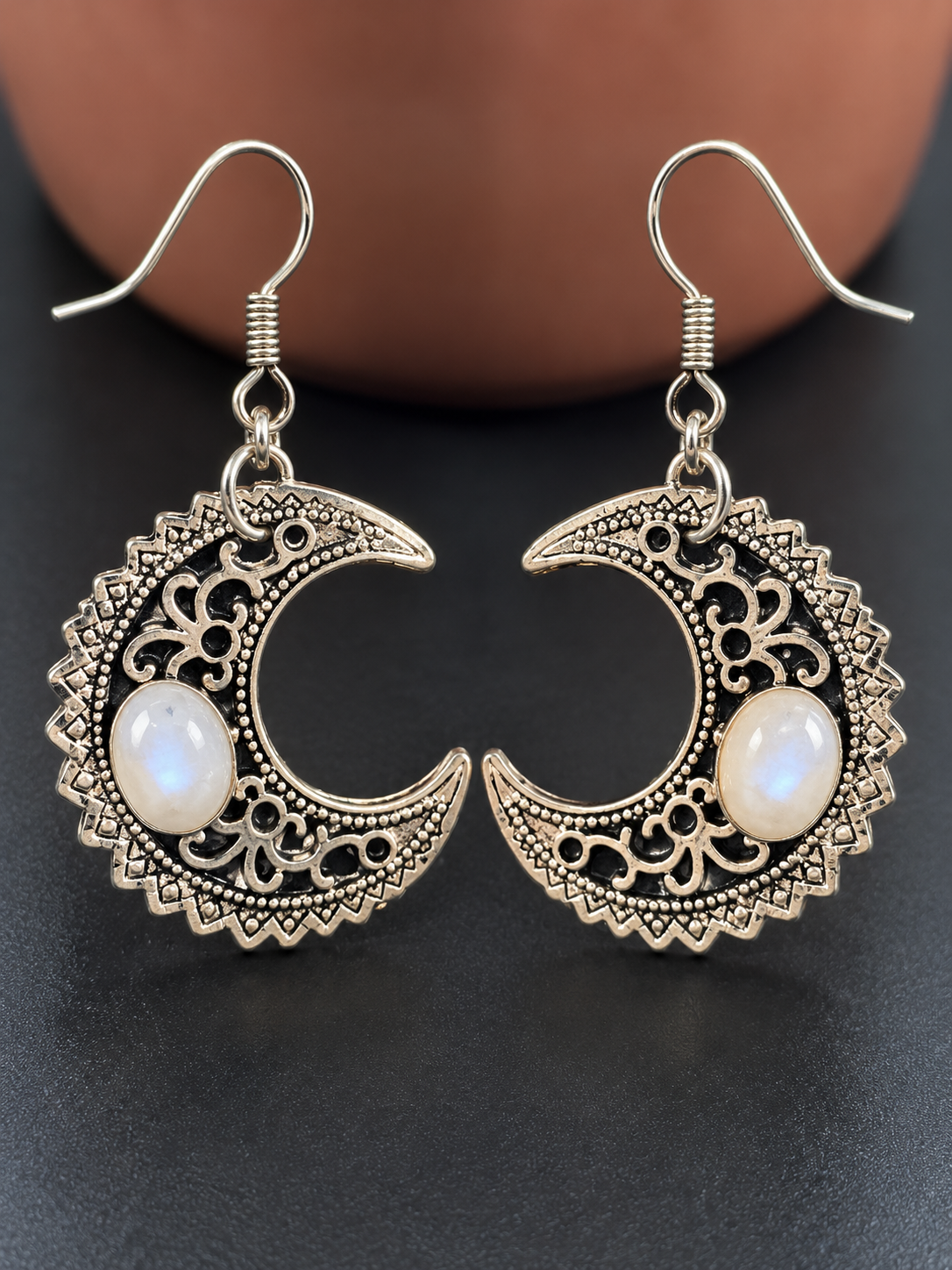 Boucles d'oreilles Luna argent Labradorite blanche