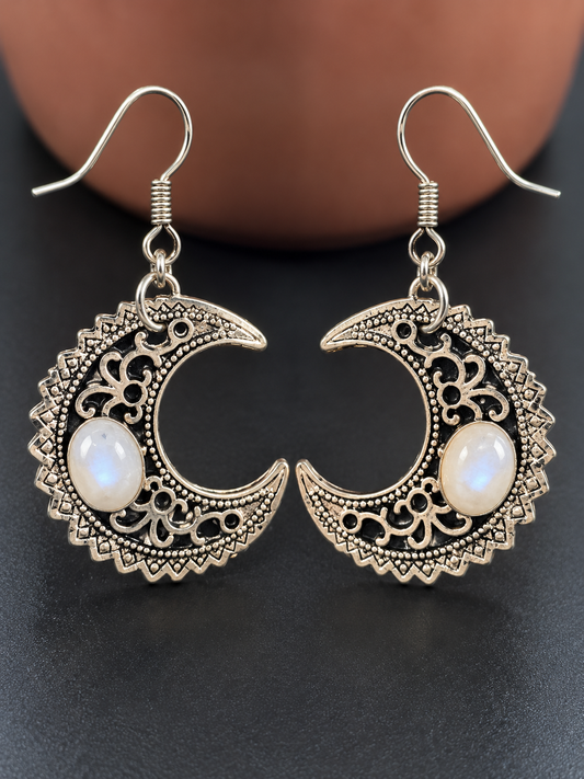 Boucles d'oreilles Luna argent Labradorite blanche