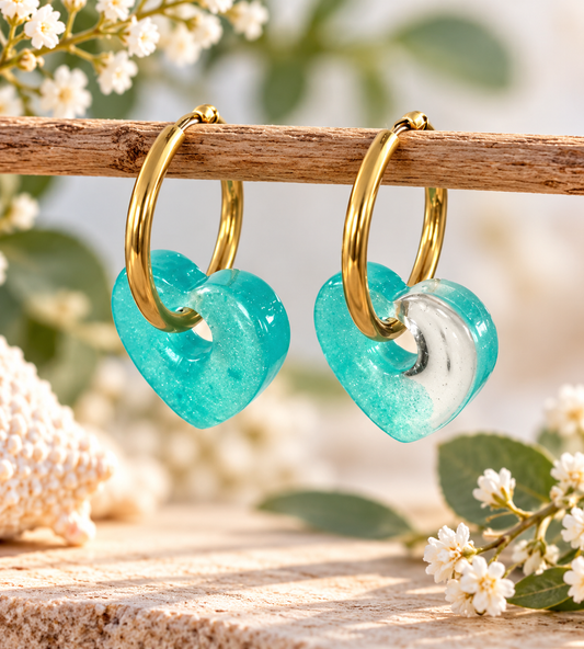 Boucles d’oreilles créoles Epoxy cœurs