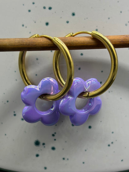 Boucles d'oreilles Créoles flowers fantaisy nacrées