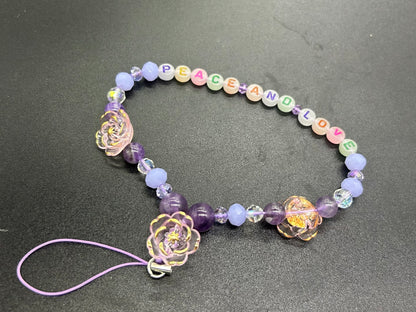 Bijou de GSM « Peace And Love » Améthyste et perles fantaisie