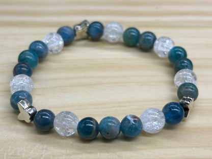 Bracelet enfant Apatite bleue et Cristal de roche