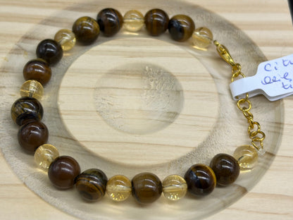 Bracelet Citrine naturelle et Oeil de tigre