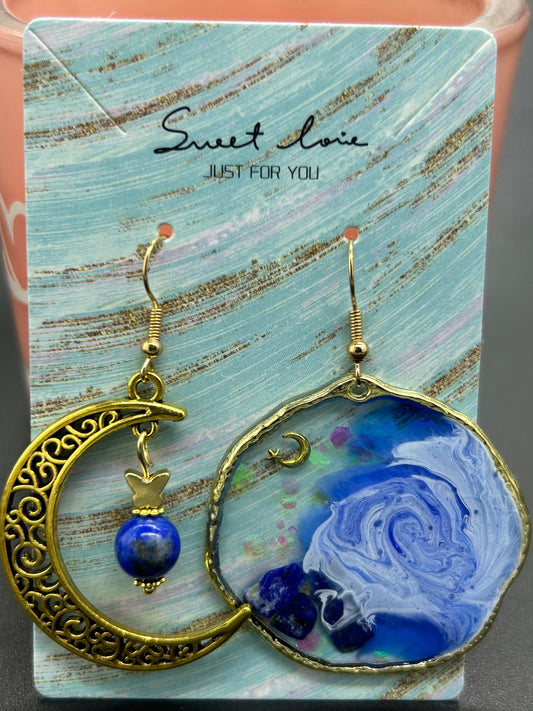 Boucles d’oreilles epoxy luna Lapis Lazuli