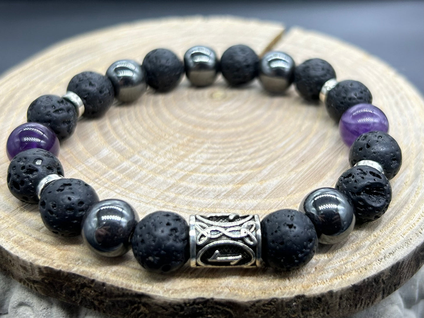 Bracelet Viking Pierre lave/Améthyste/Hématite