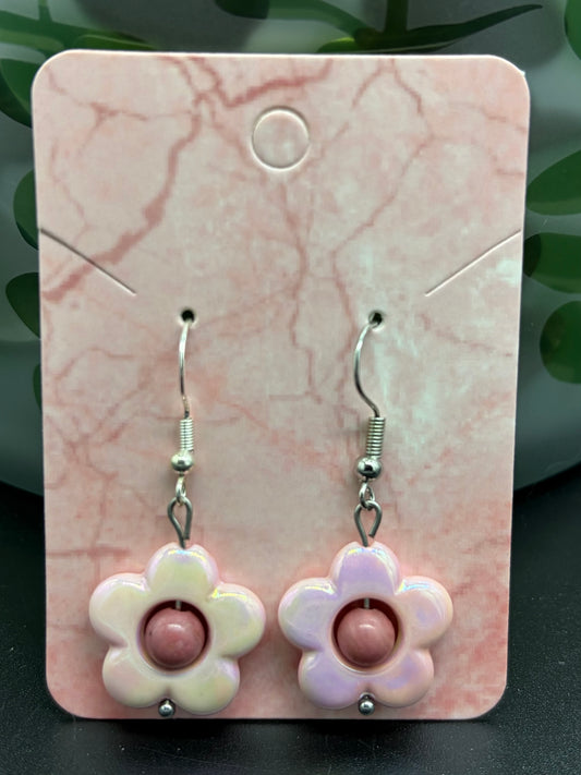 Boucles d’oreilles fleurs Rhodonite
