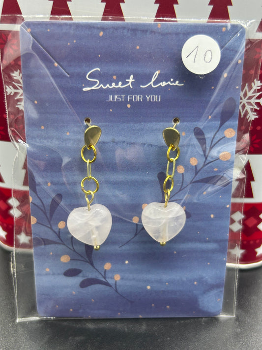 Boucles d’oreilles cœur Quartz rose