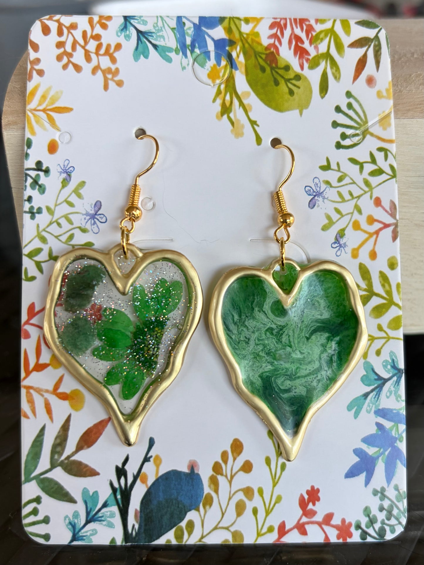 Boucles d’oreilles Epoxy cœurs Aventurine