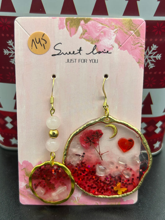 Boucles d’oreilles epoxy love Quartz rose