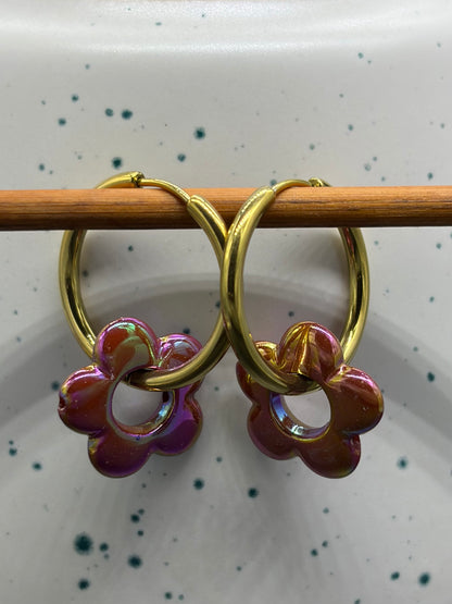 Boucles d'oreilles Créoles flowers fantaisy nacrées