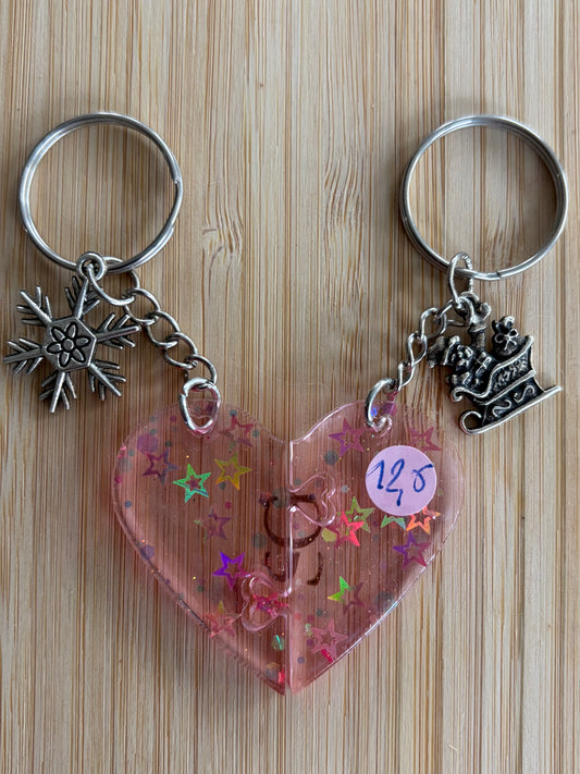 Porte-clés Epoxy double cœur de Noël