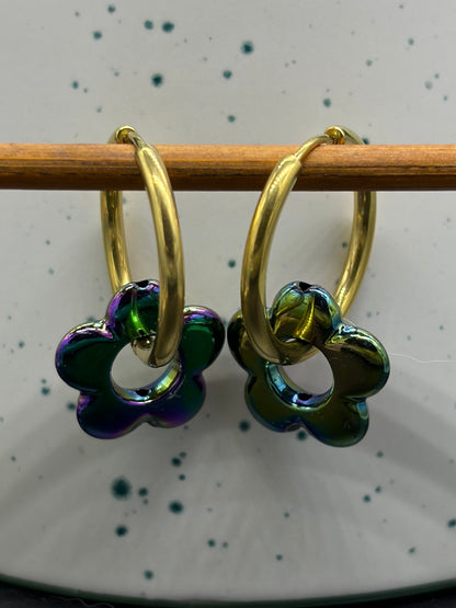 Boucles d'oreilles Créoles flowers fantaisy nacrées