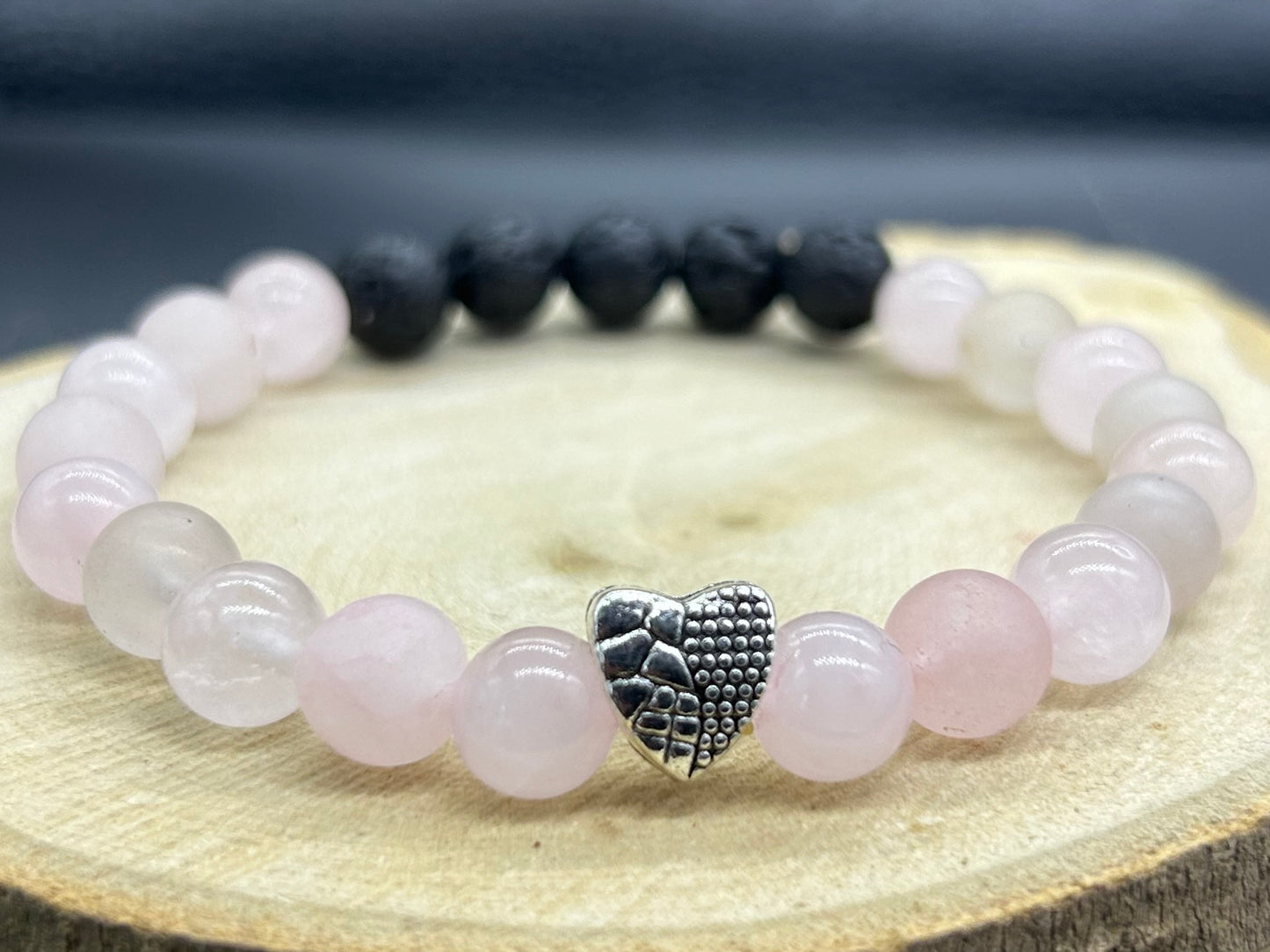 Bracelet diffuseur Quartz rose cœur + HE au choix