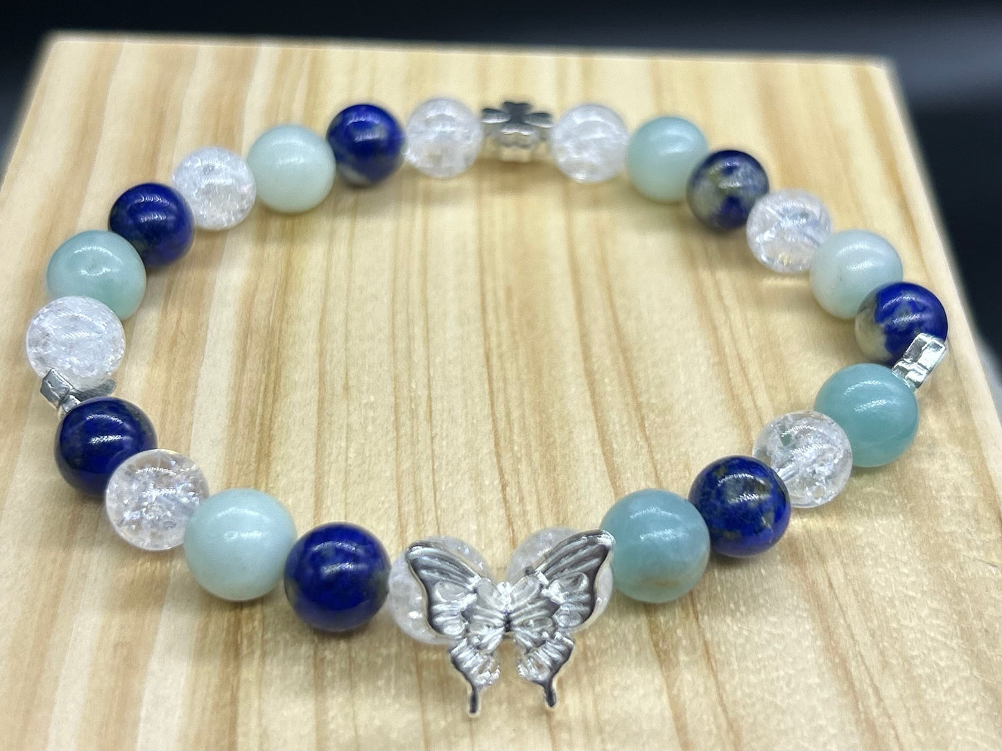 Bracelet papillon Lapis Lazuli/Amazonite/Cristal de roche