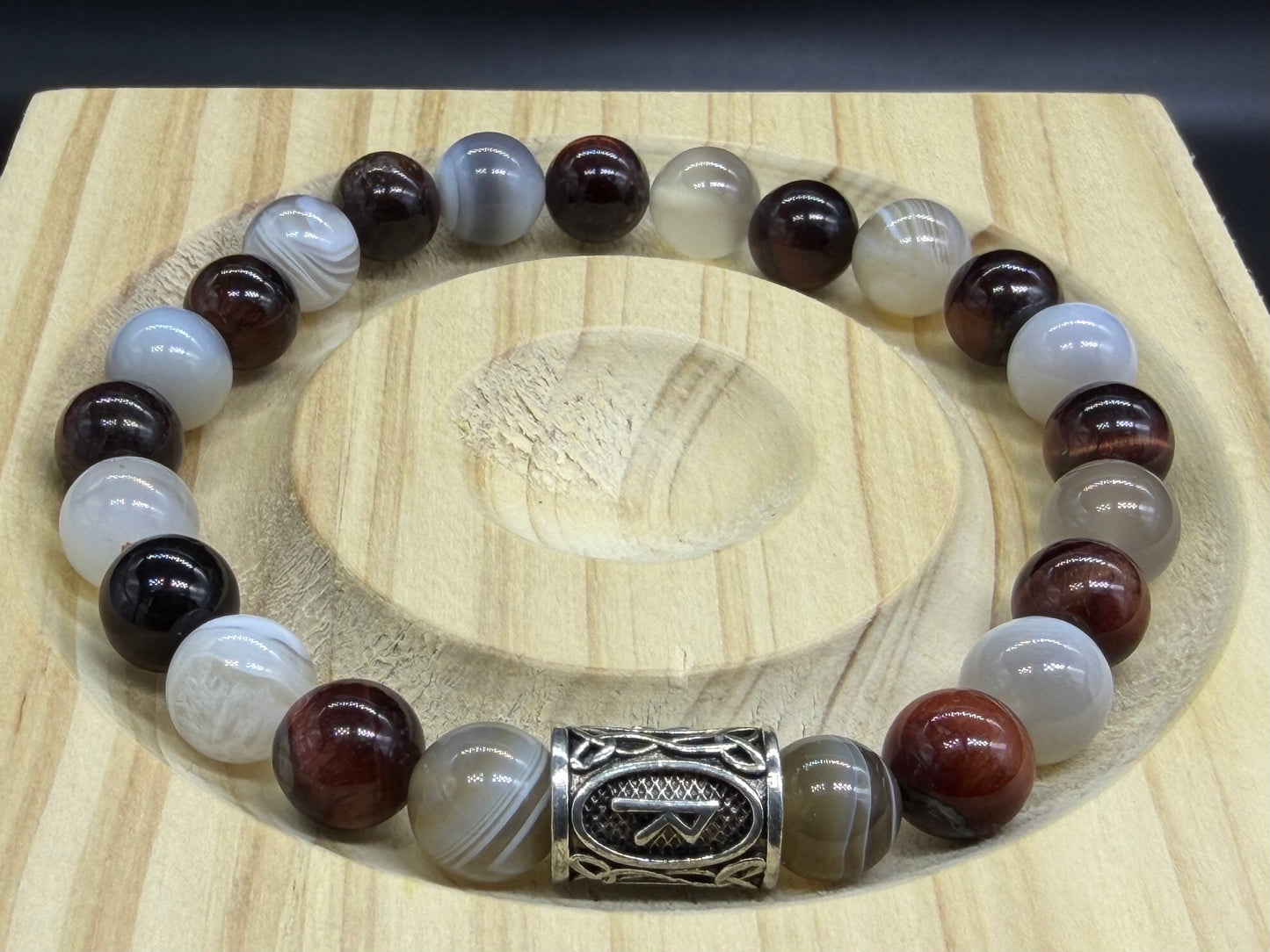 Bracelet Viking Agate du Botswana et Oeil de taureau