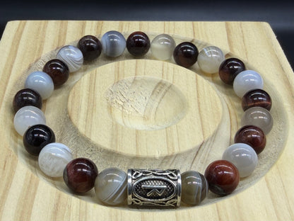 Bracelet Viking Agate du Botswana et Oeil de taureau