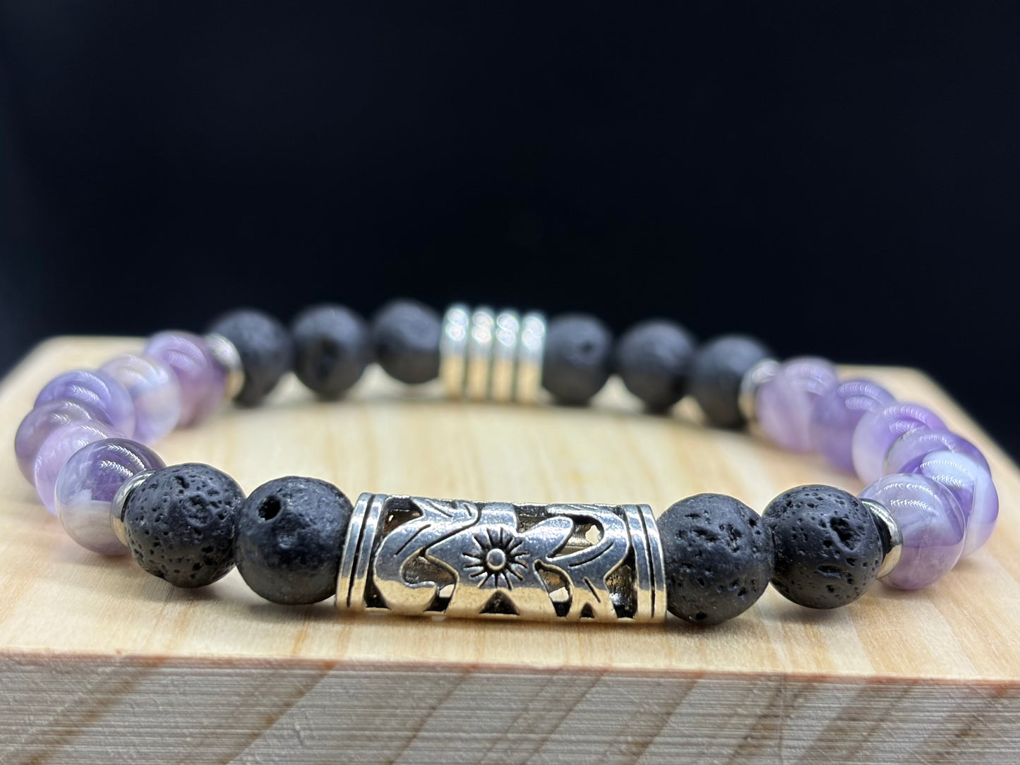 Bracelet Viking Améthyste et Pierre de lave